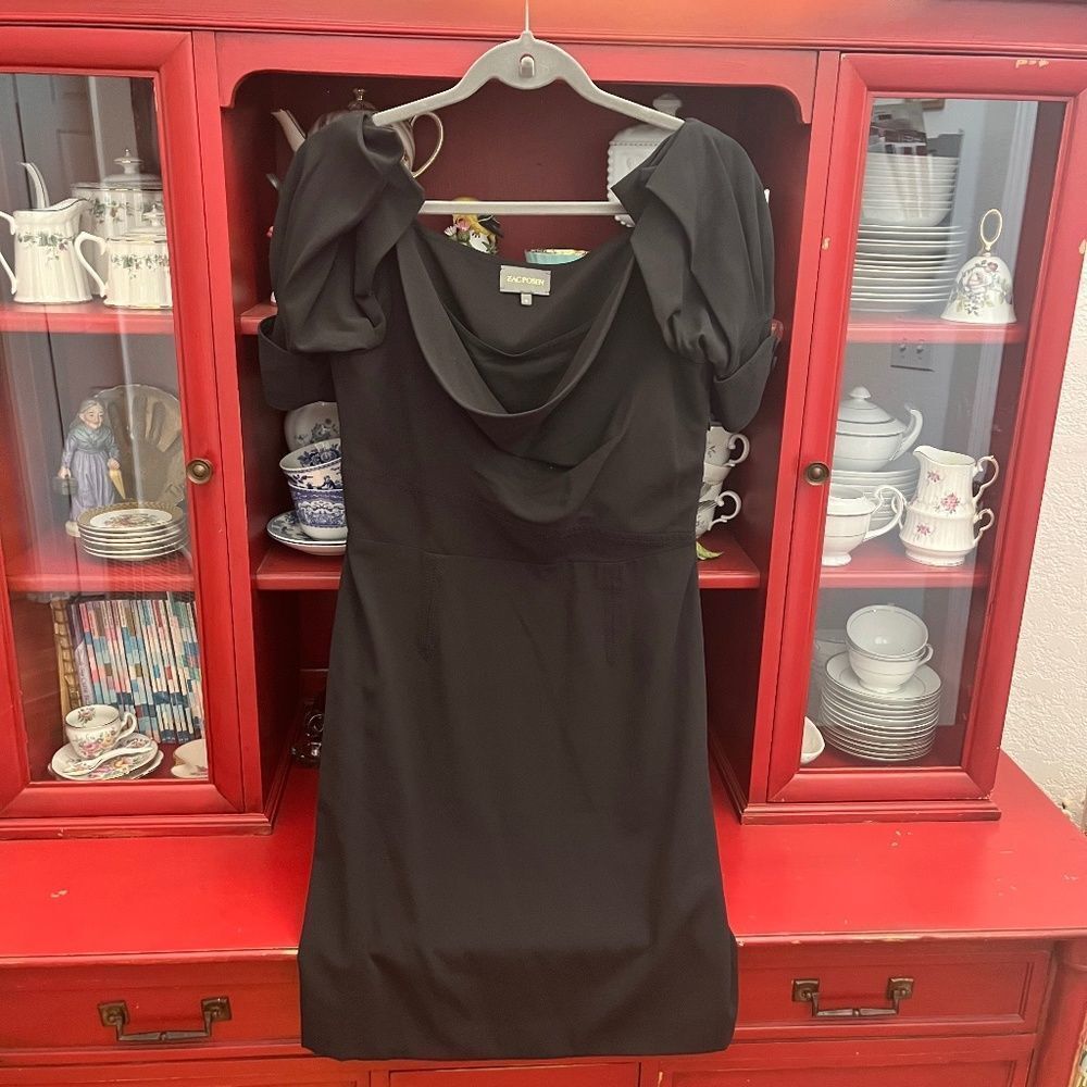 Vintage Zac Posen Drape Front Silk Dress Black Size 8